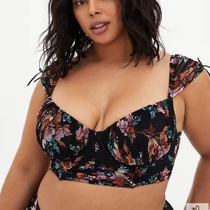 RUCHED MESH CAP SLEEVE UNDERWIRE BRA